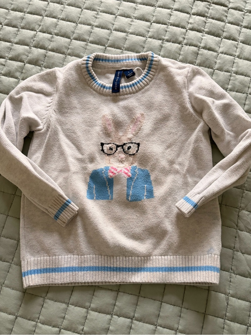Janie and Jack Cream Sweater with Blue & Pink Bunny Motif